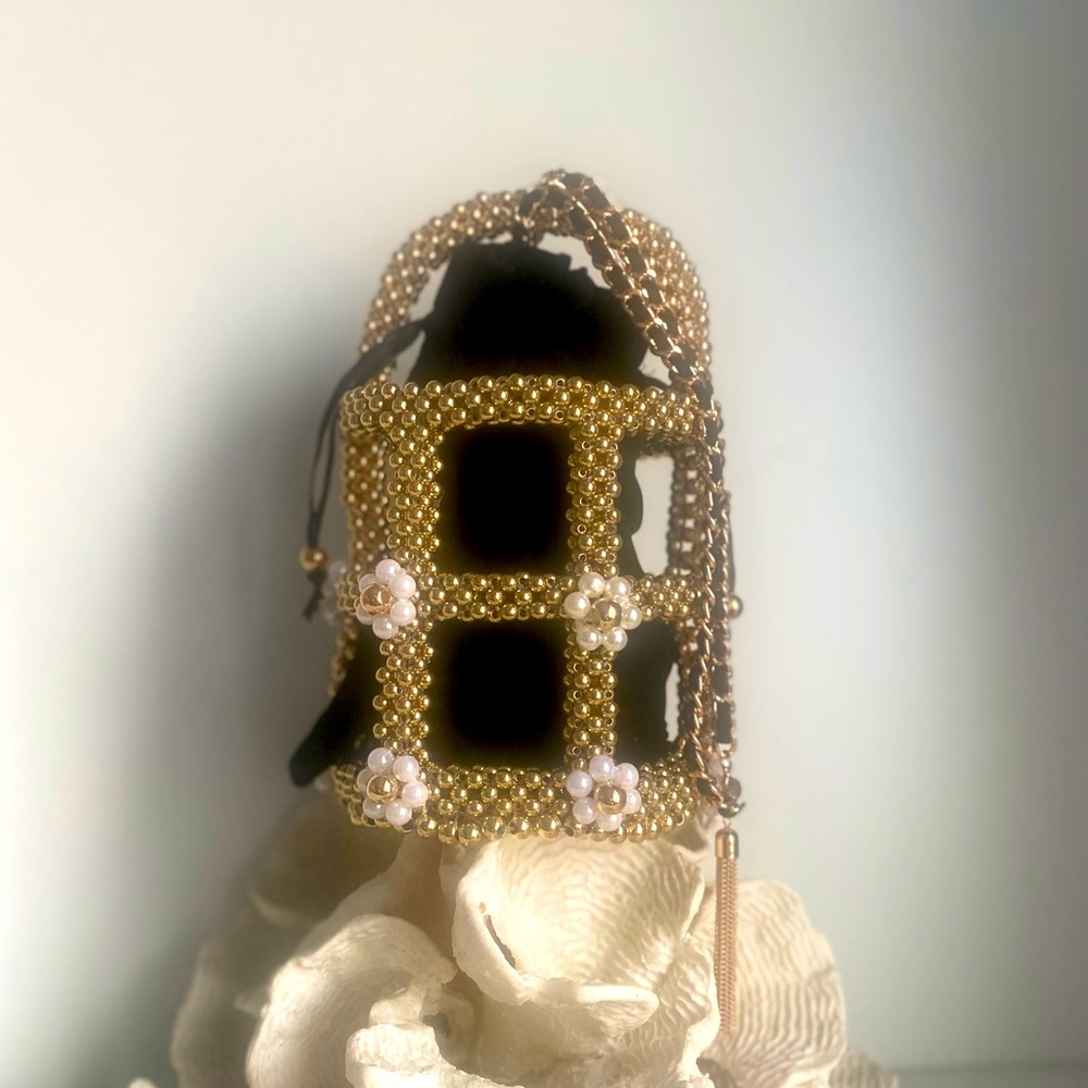 Cage gold beaded mini bag